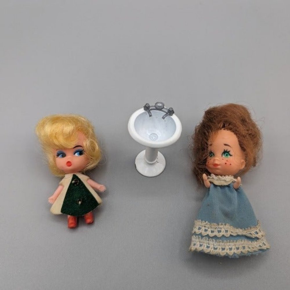 Two Liddles Dolls and pedestal sink